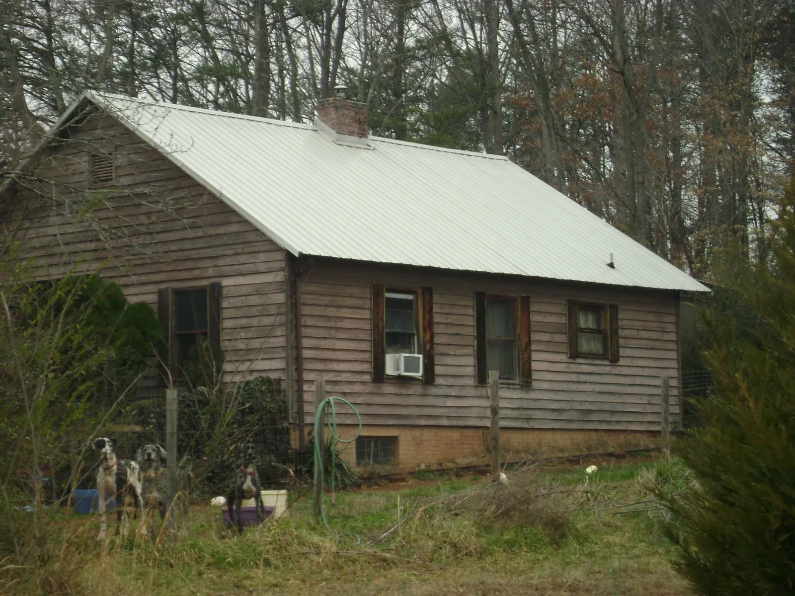 White metal roof on an old wood sided farmhouse, from a Asphalt Shingle Roof Repair job in Palos Heights